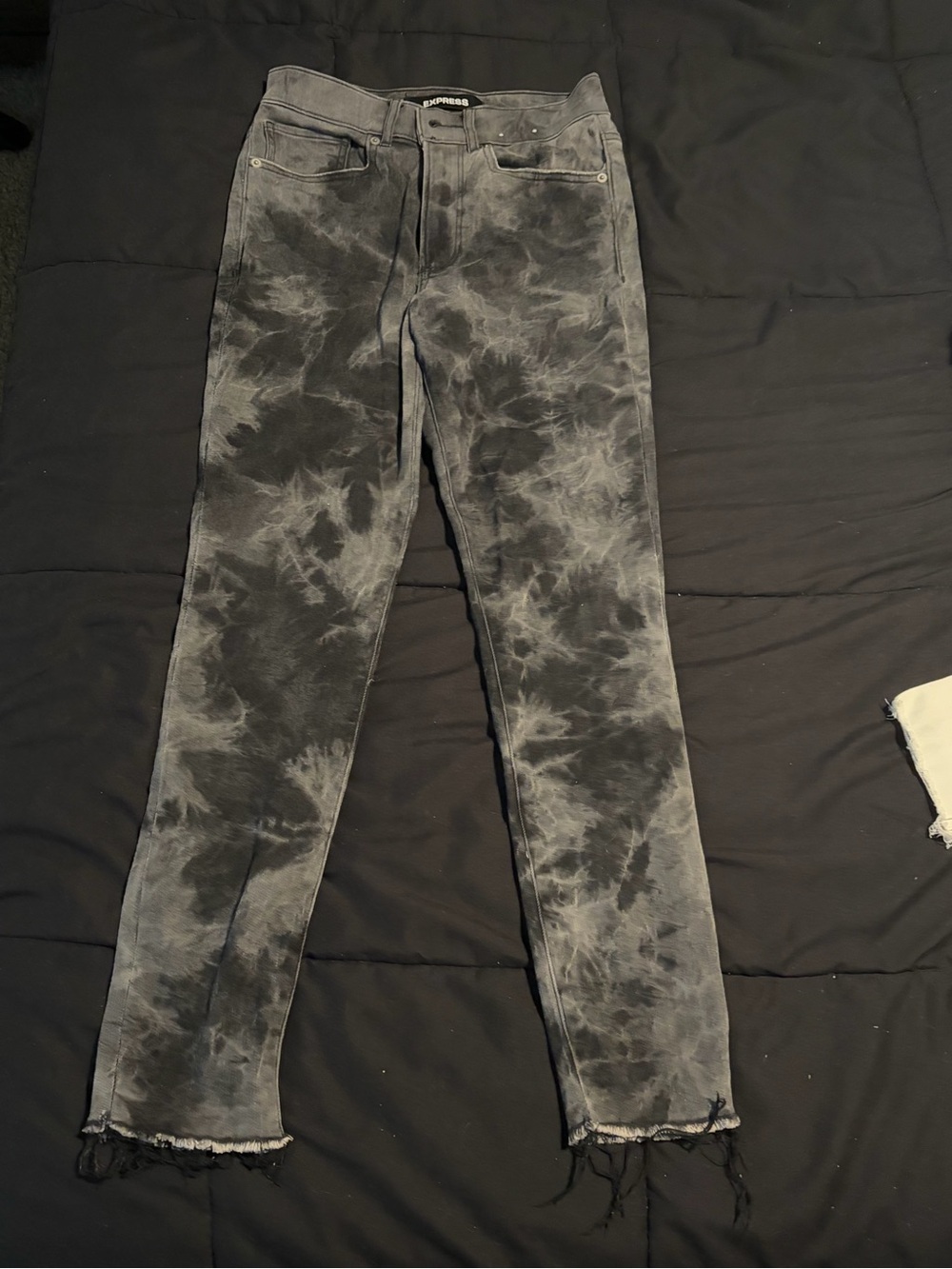 Express Women's Black and Gray Tie-Dye Skinny Jeans